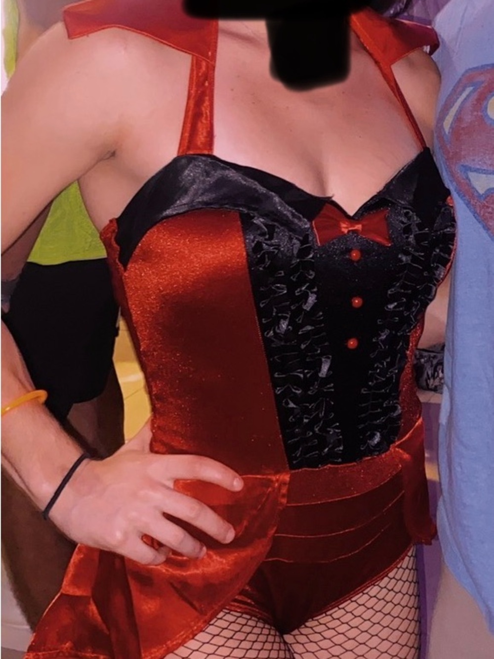 Red and Black Satin Bustier-Fr Maid/Devil Costume. Attached Mini Cape SEXY EUC S